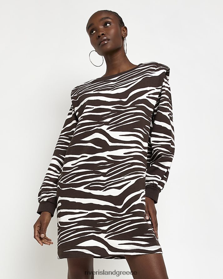 River Island ενδύματα καφέ γυναίκες Μίνι φόρεμα με στάμπα μεγάλου μεγέθους φούτερ B6N8X4927