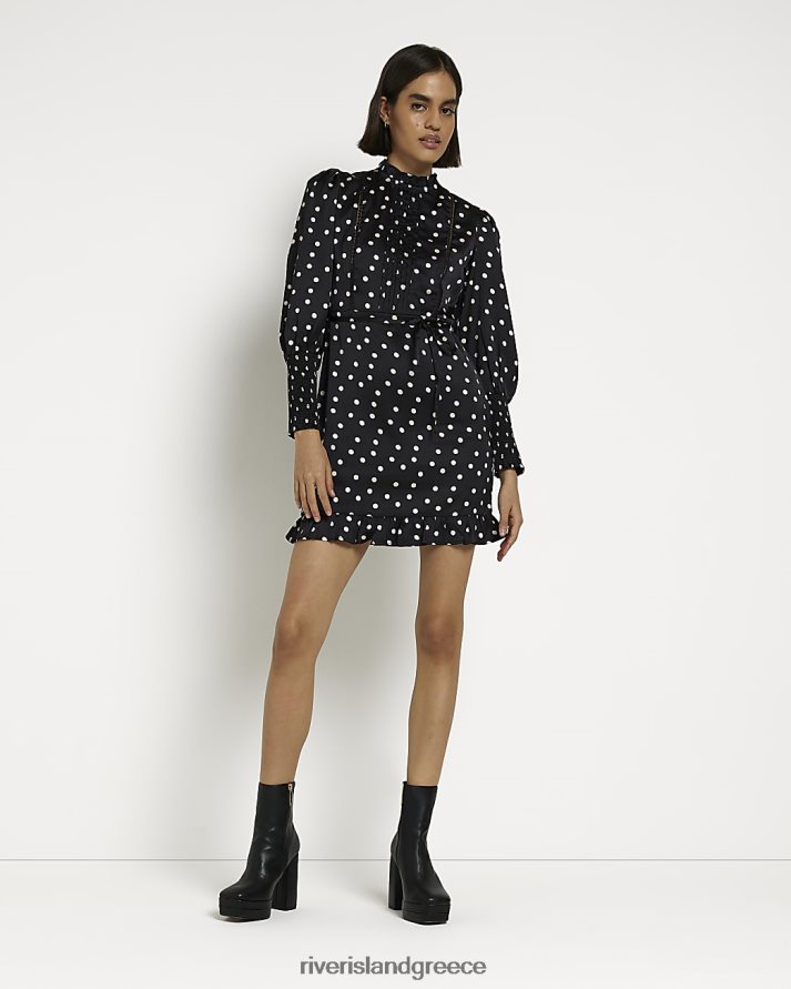 River Island ενδύματα μαύρος γυναίκες Μίνι φόρεμα σατέν κούνιας με ψηλό λαιμό B6N8X4952