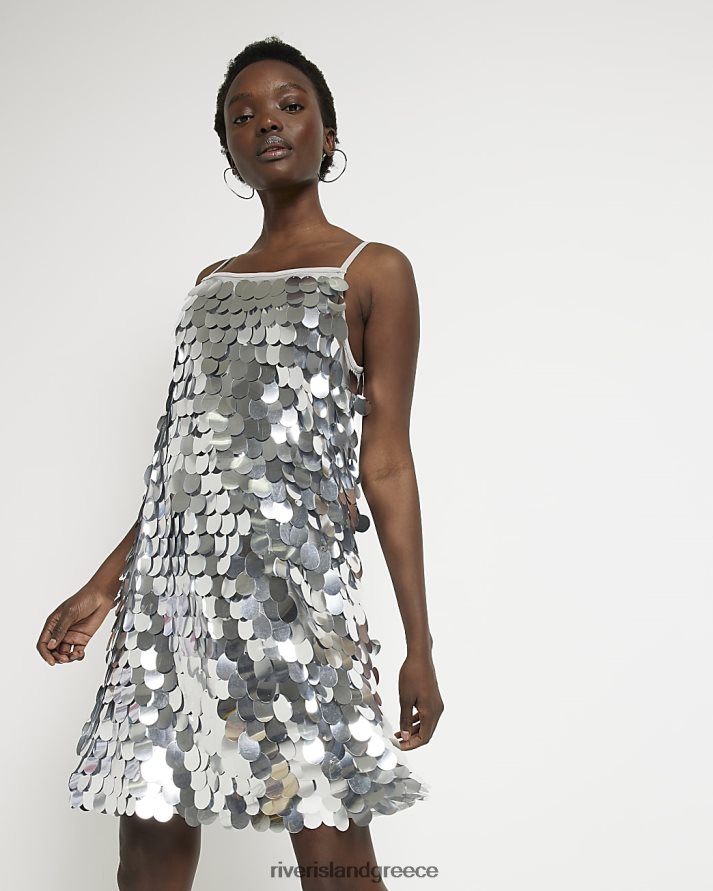 River Island ενδύματα ασήμι γυναίκες μίνι φόρεμα με παγιέτες B6N8X4964