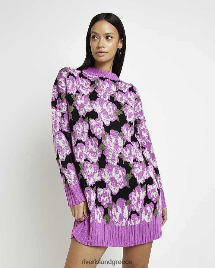 River Island ενδύματα κρέμα γυναίκες Μίνι φλοράλ πλεκτό φόρεμα B6N8X4965