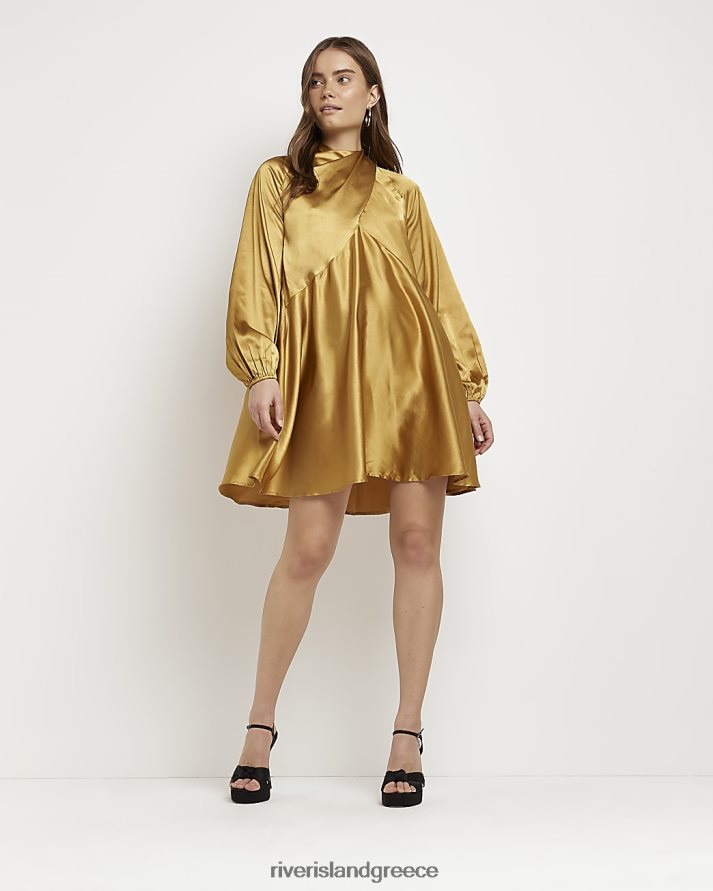 River Island ενδύματα χρυσός γυναίκες Μίνι φόρεμα με σατέν κούνια B6N8X4977
