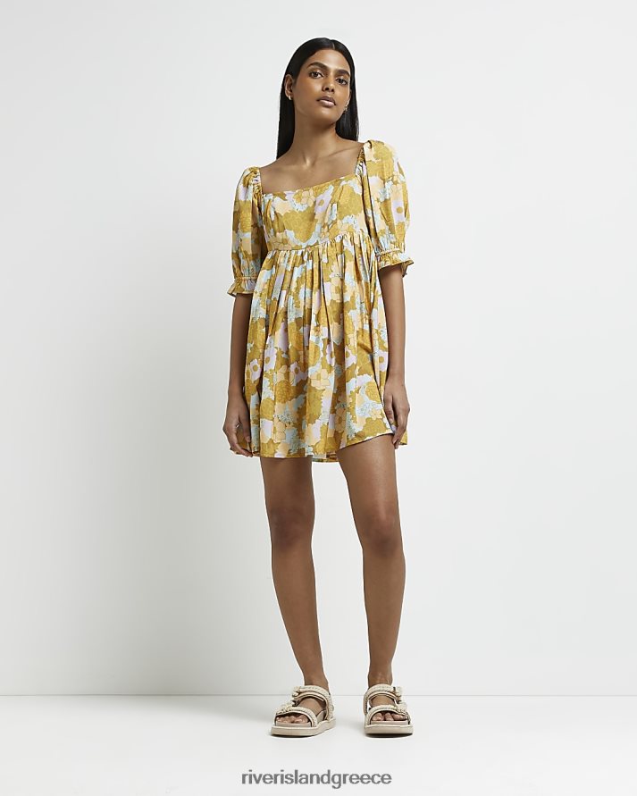 River Island ενδύματα κίτρινος γυναίκες φλοράλ μίνι φόρεμα B6N8X5061