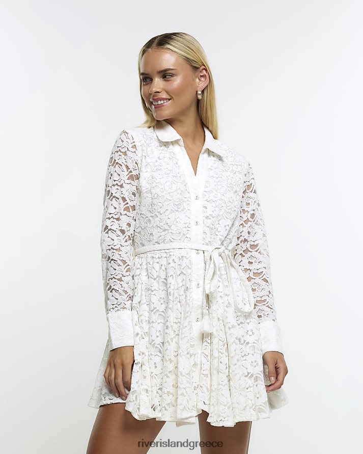 River Island ενδύματα κρέμα γυναίκες Μίνι φόρεμα πουκάμισο με λεπτοκαμωμένη δαντέλα B6N8X5245