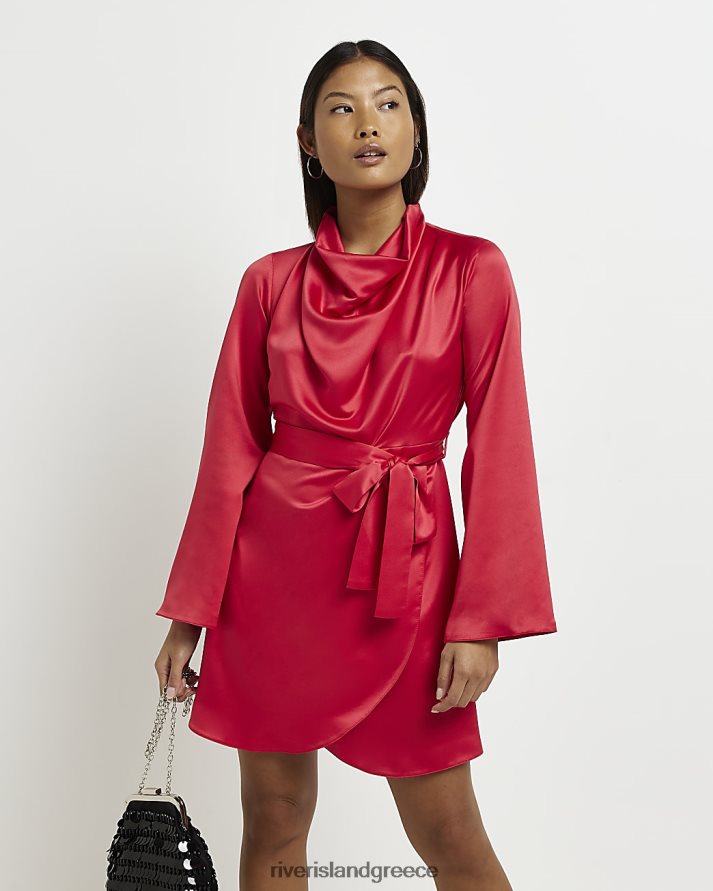 River Island ενδύματα το κόκκινο γυναίκες Μικρό σατέν μίνι φόρεμα με ψηλό λαιμό B6N8X5314