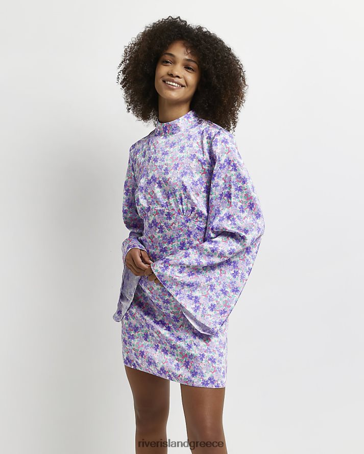River Island ενδύματα μωβ γυναίκες Μίνι φλοράλ σατέν φόρεμα B6N8X532