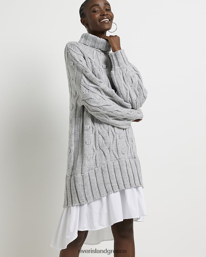River Island ενδύματα γκρί γυναίκες φόρεμα πουκάμισο με πλέξη με καλώδιο B6N8X597