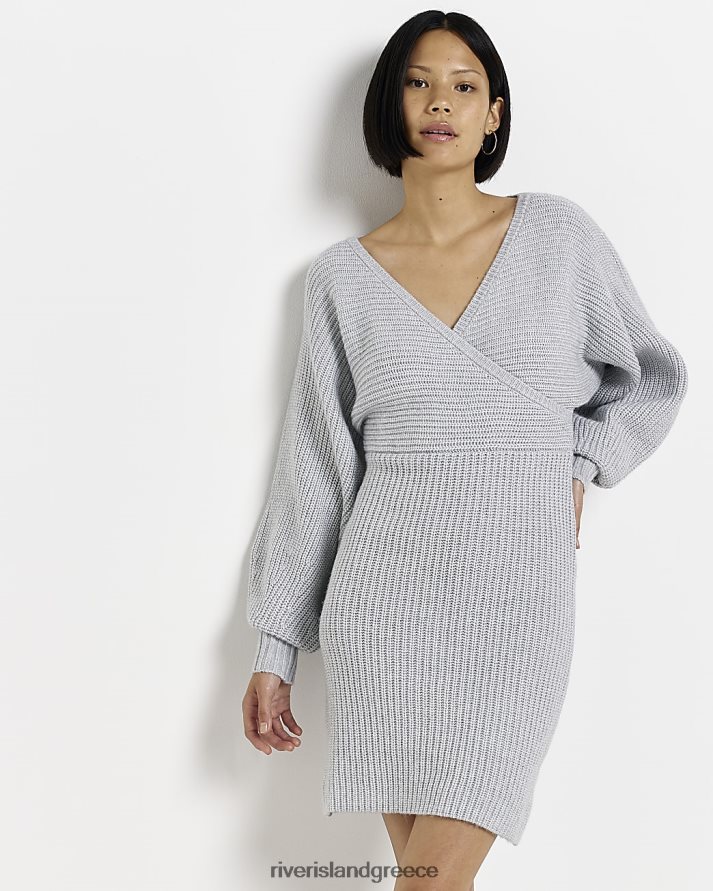 River Island ενδύματα γκρί γυναίκες πλεκτό μίνι φόρεμα με μακρυμάνικο πουλόβερ B6N8X711