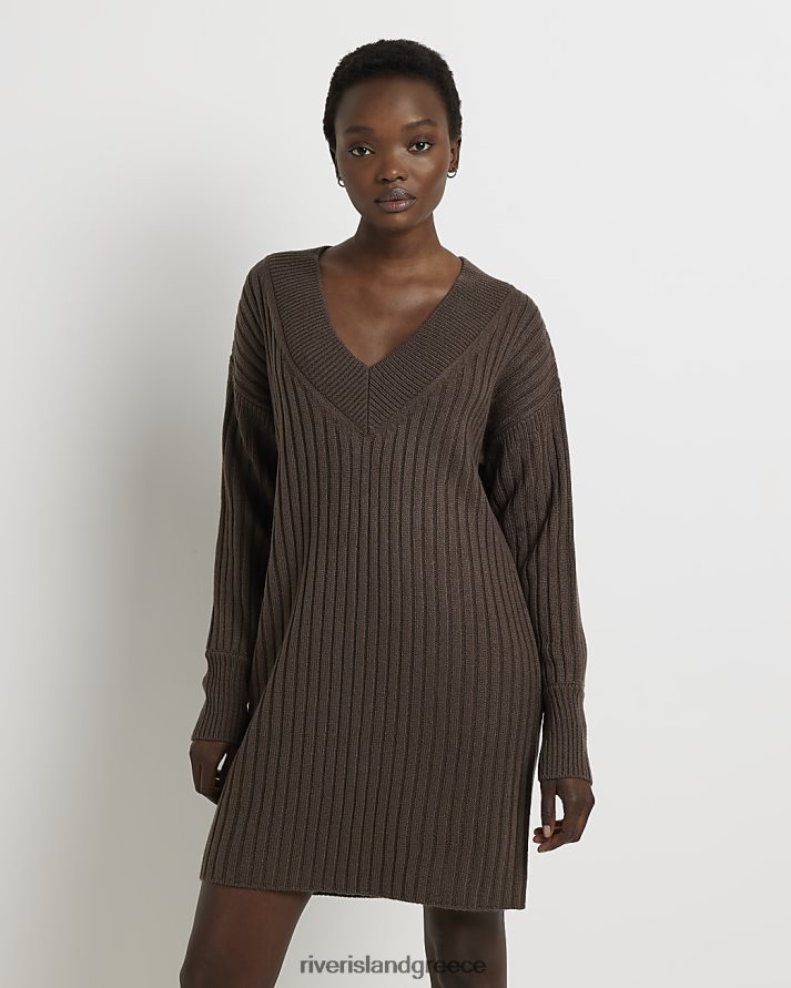 River Island ενδύματα καφέ γυναίκες Μίνι φόρεμα με μακριά μανίκια B6N8X794