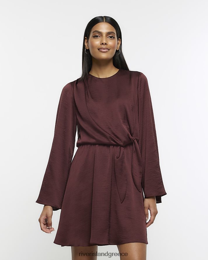 River Island ενδύματα καφέ γυναίκες Μίνι φόρεμα μπροστινό κόμπο B6N8X836