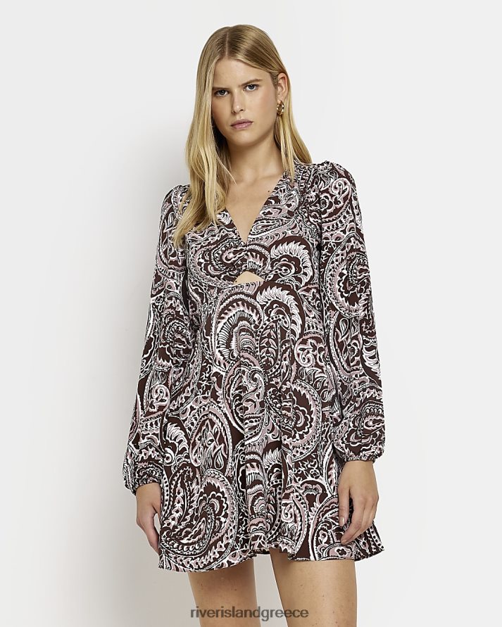 River Island ενδύματα κρέμα γυναίκες Μίνι φόρεμα με κόψιμο της Paisley B6N8X2007