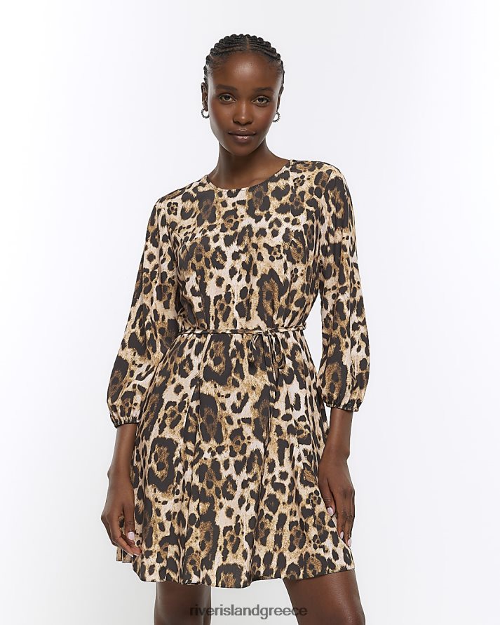 River Island ενδύματα καφέ γυναίκες Μίνι φόρεμα με animal print δέσιμο στη μέση B6N8X1096