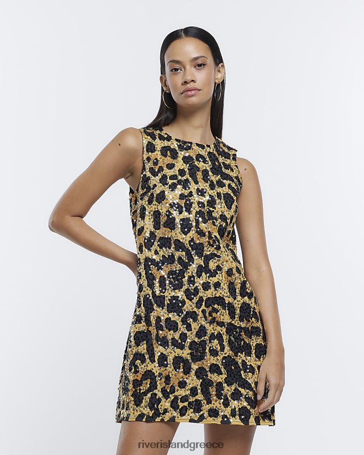 River Island ενδύματα καφέ γυναίκες Μίνι φόρεμα με παγιέτες με animal print B6N8X1796
