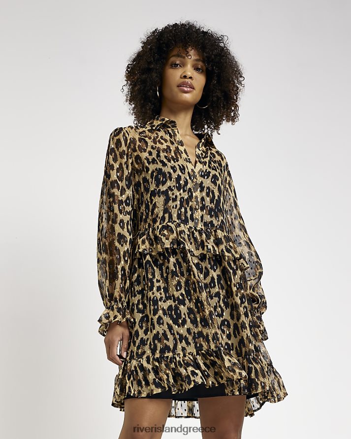 River Island ενδύματα καφέ γυναίκες Μίνι φόρεμα από σιφόν animal print B6N8X1996