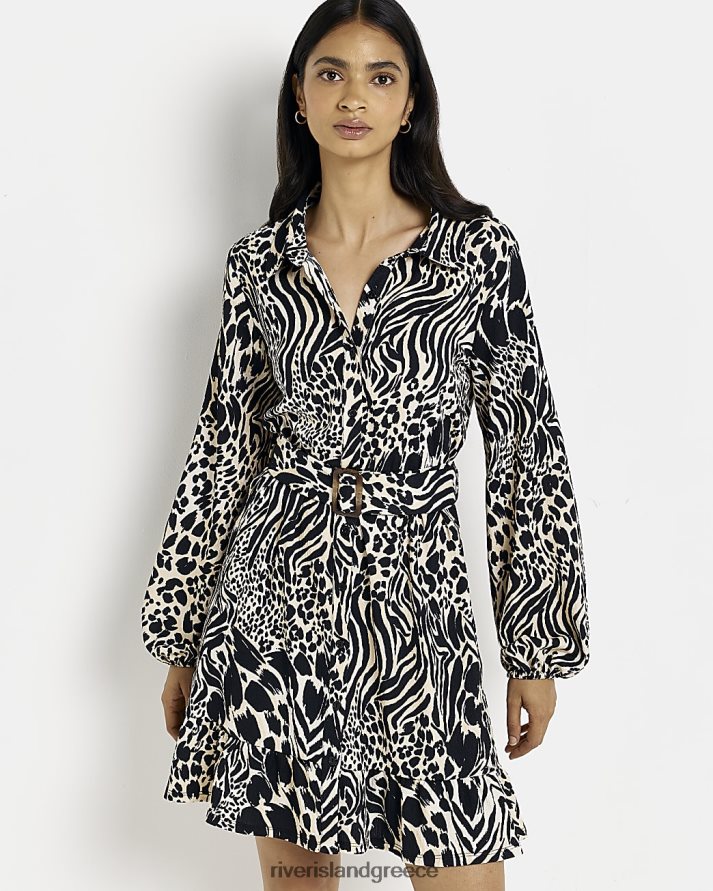 River Island ενδύματα μαύρος γυναίκες Μίνι πουκάμισο φόρεμα με animal print B6N8X2088