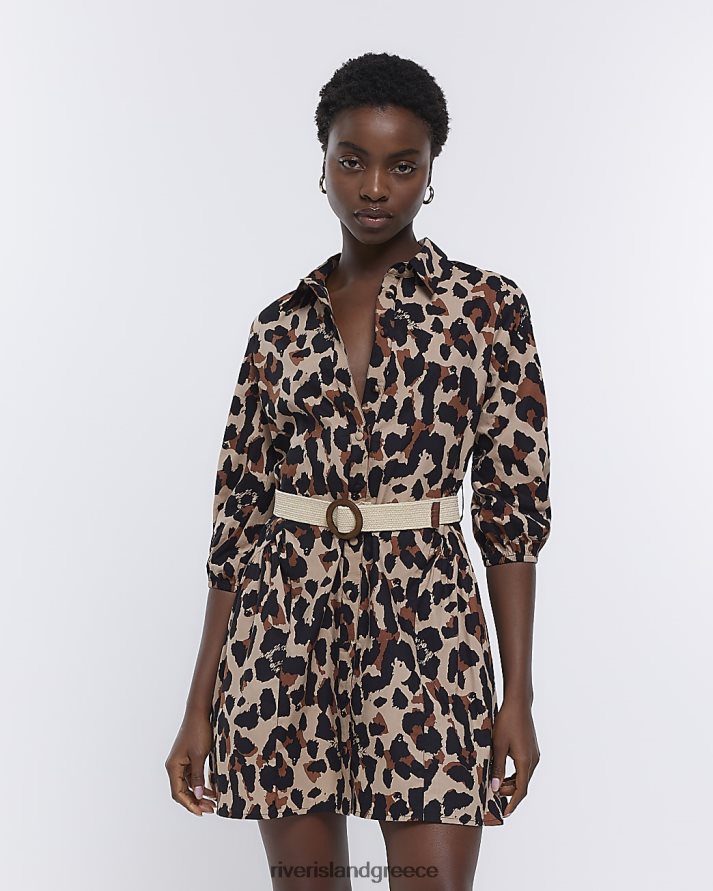 River Island ενδύματα καφέ γυναίκες Μίνι πουκάμισο φόρεμα με animal print B6N8X4631
