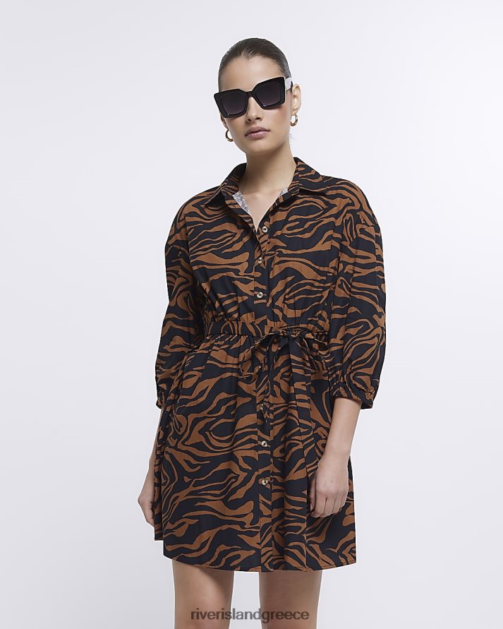 River Island ενδύματα καφέ γυναίκες Μίνι πουκάμισο φόρεμα με animal print B6N8X4815