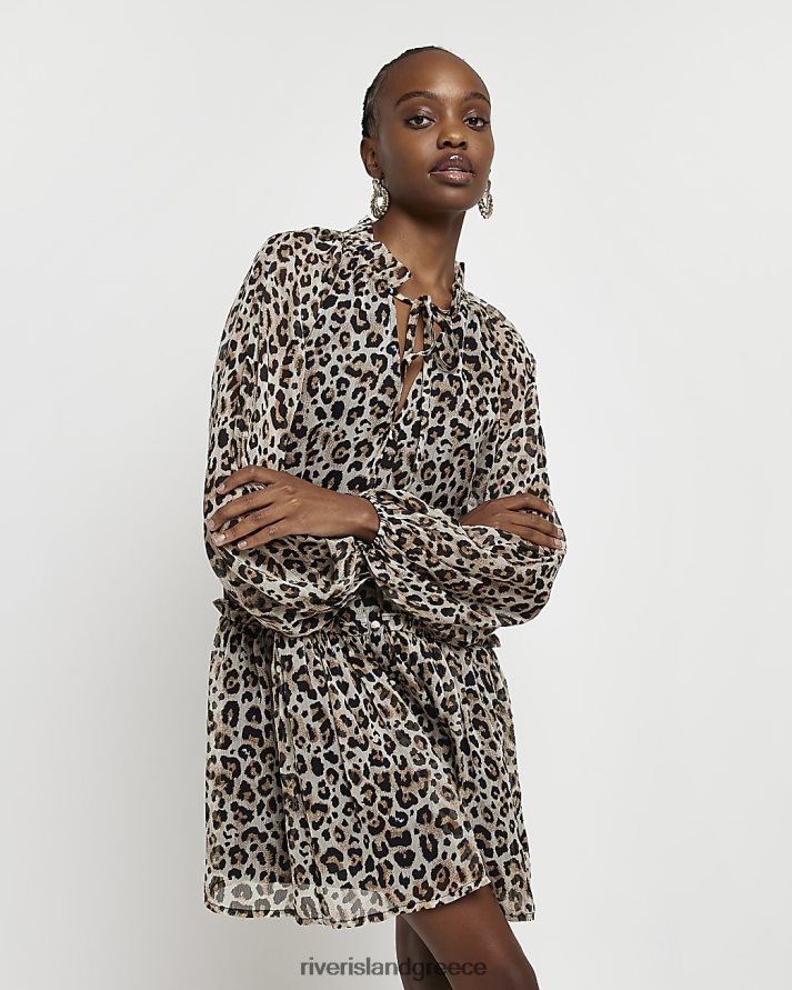 River Island ενδύματα καφέ γυναίκες animal print smock μίνι φόρεμα B6N8X1754