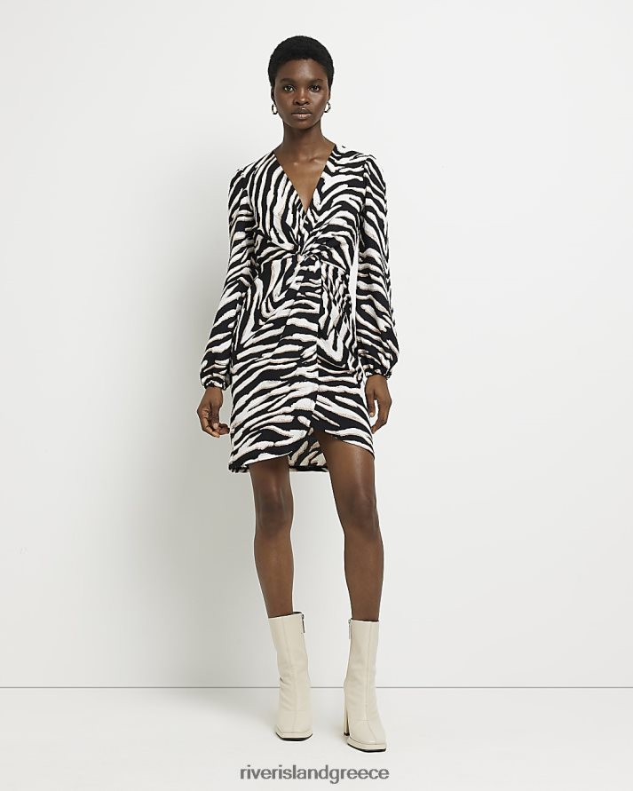 River Island ενδύματα μαύρος γυναίκες Μίνι φόρεμα με animal print twist μπροστά B6N8X1621