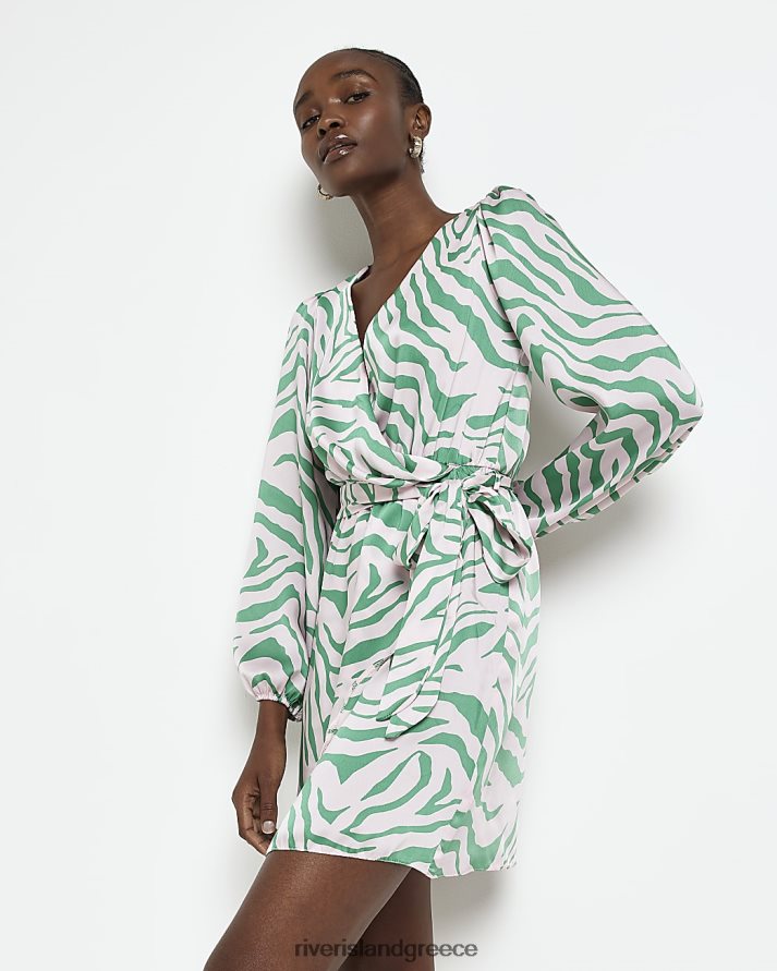 River Island ενδύματα πράσινος γυναίκες Μίνι φόρεμα από σατέν animal print wrap B6N8X2069