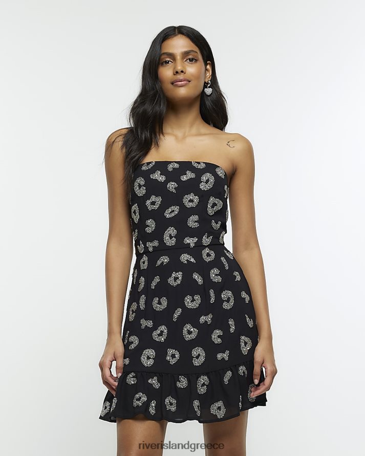 River Island ενδύματα μαύρος γυναίκες στολισμένο μίνι φόρεμα bandeau B6N8X4063