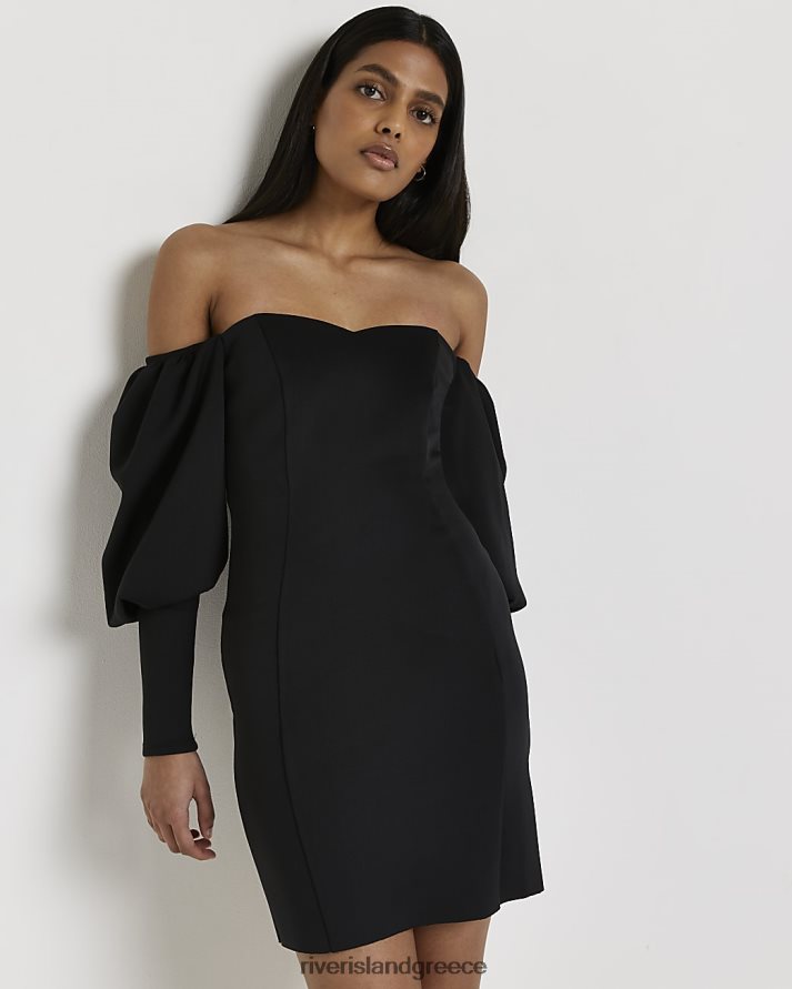 River Island ενδύματα μαύρος γυναίκες Μίνι φόρεμα bardot bodycon B6N8X1478