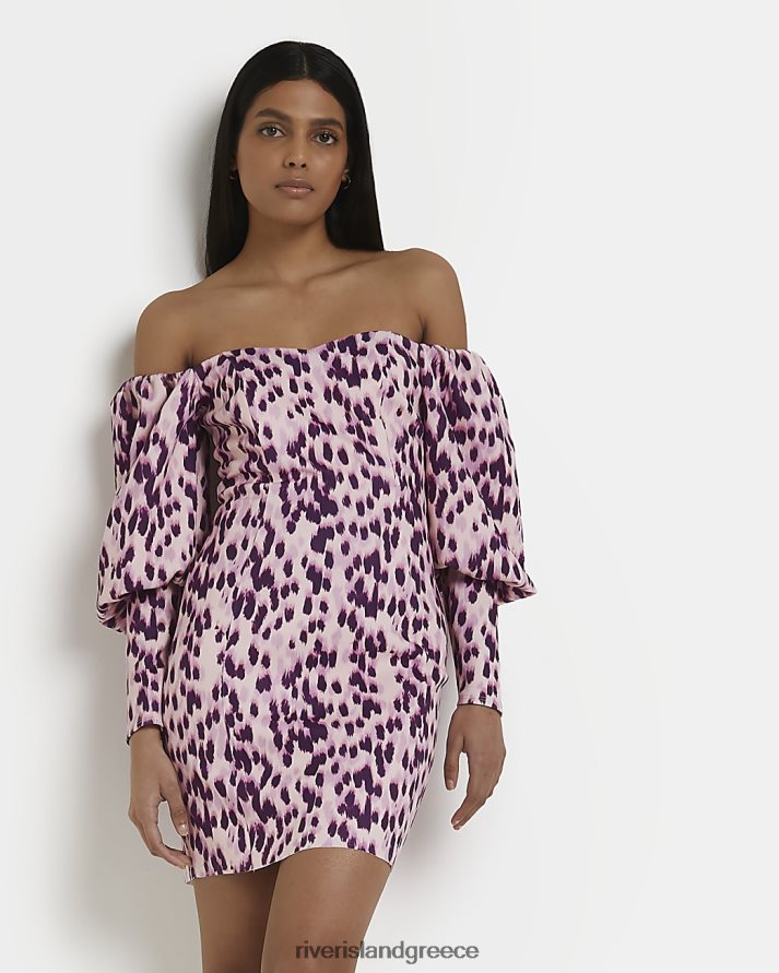 River Island ενδύματα μωβ γυναίκες Μίνι φόρεμα με εμπριμέ bardot bodycon B6N8X1481