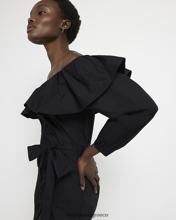 River Island ενδύματα μαύρος γυναίκες Μίνι φόρεμα bardot frill B6N8X1317