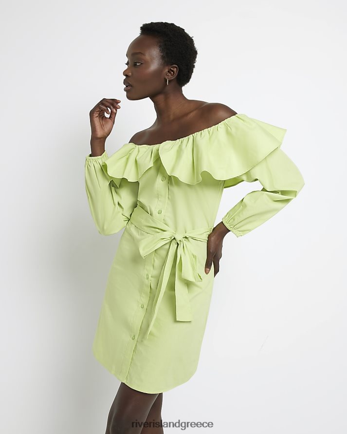 River Island ενδύματα πράσινο ασβέστη γυναίκες Μίνι φόρεμα bardot frill B6N8X1318