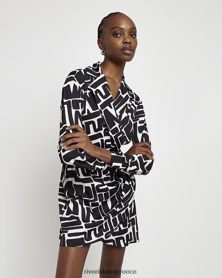 River Island ενδύματα μαύρος γυναίκες Μίνι blazer φόρεμα με σατέν με στάμπα B6N8X1965