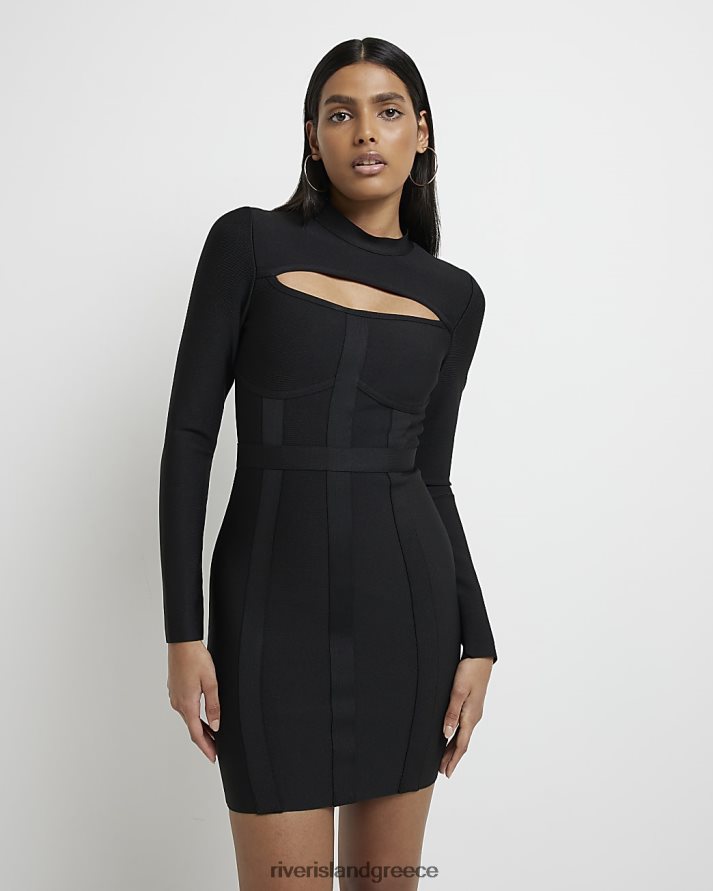 River Island ενδύματα μαύρος γυναίκες κομμένο μακρυμάνικο bodycon μίνι φόρεμα B6N8X2003