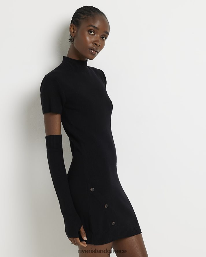 River Island ενδύματα μαύρος γυναίκες Μίνι φόρεμα με πλεκτό γάντι με λεπτομέρεια bodycon B6N8X4888