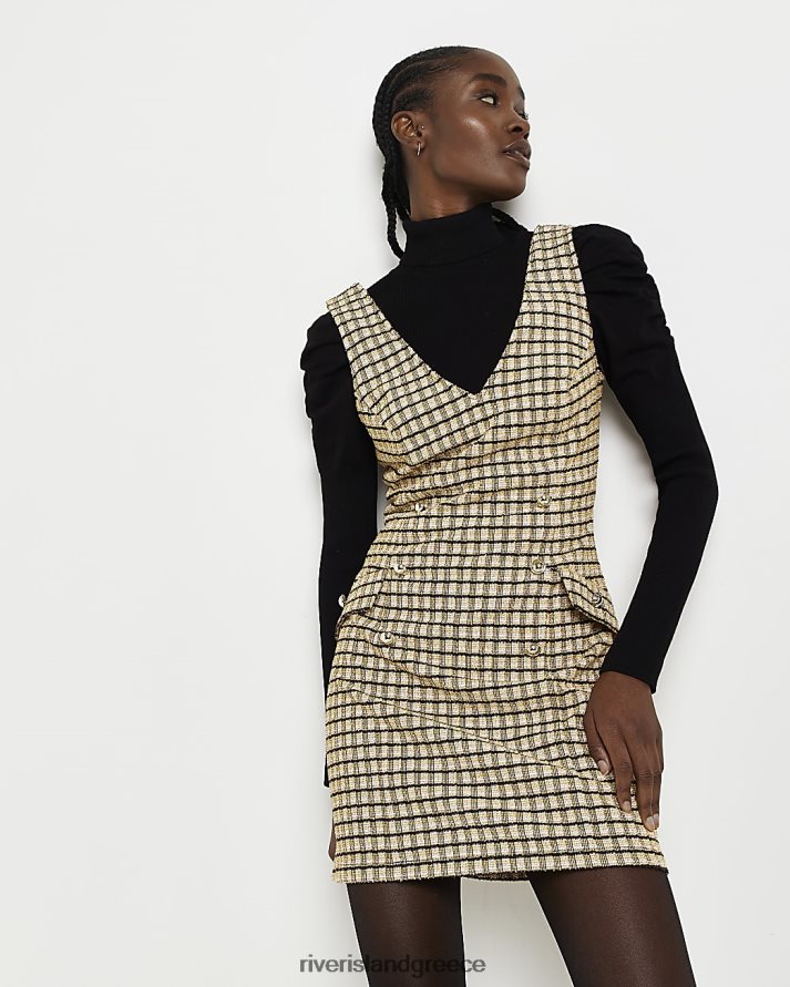 River Island ενδύματα κίτρινος γυναίκες Μίνι φόρεμα boucle check shift B6N8X465