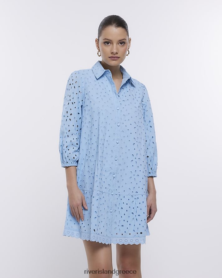 River Island ενδύματα μπλε γυναίκες Μίνι μακρυμάνικο πουκάμισο broderie B6N8X1755