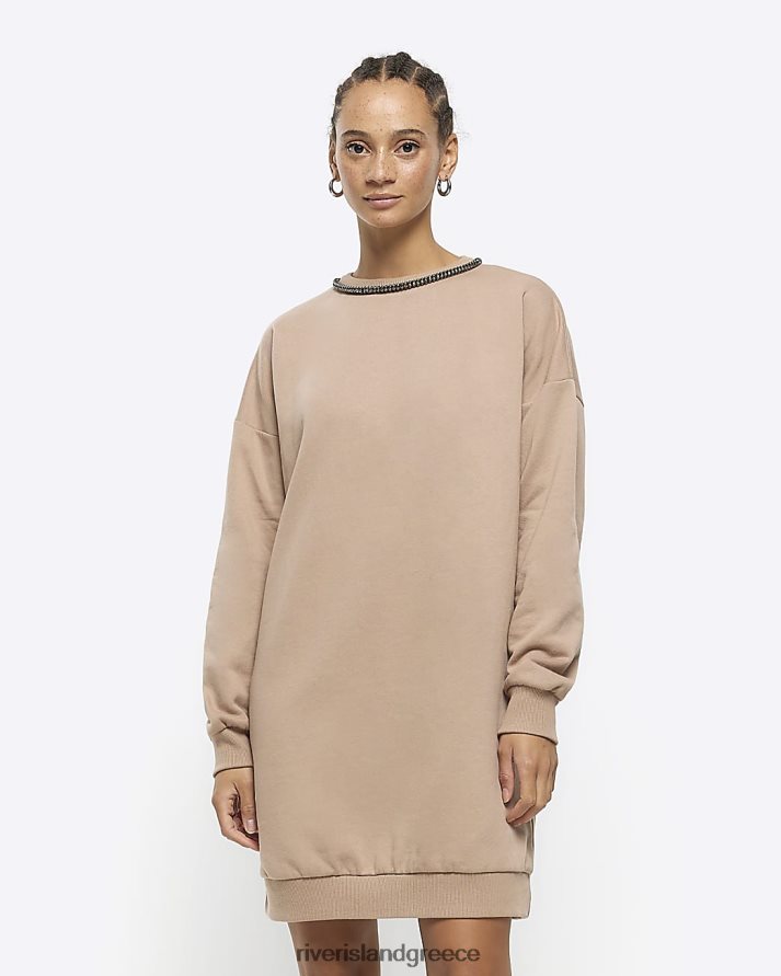 River Island ενδύματα καφέ γυναίκες Μίνι φόρεμα φούτερ diamante B6N8X376