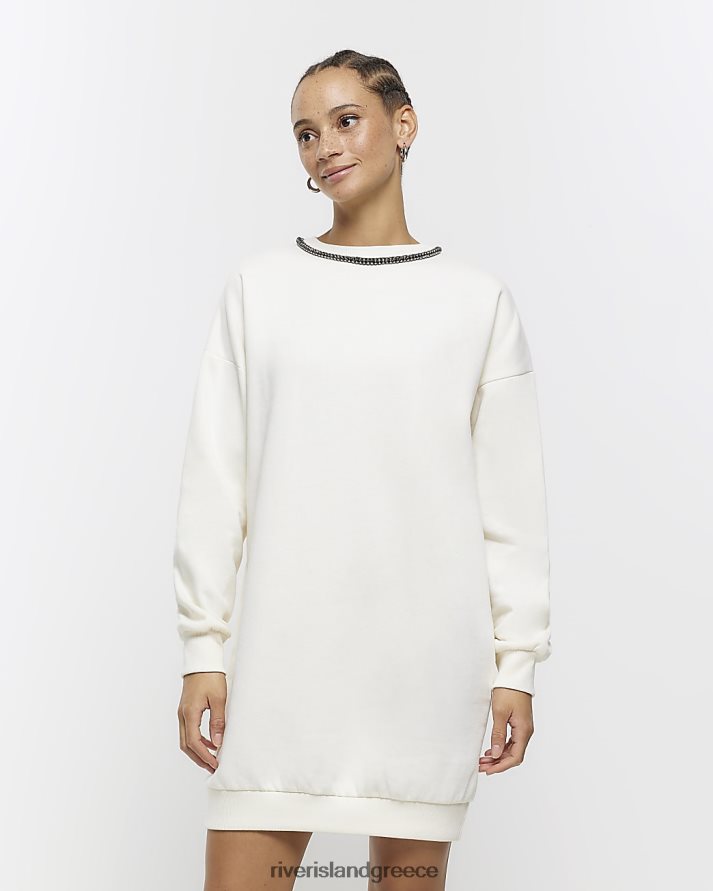 River Island ενδύματα κρέμα γυναίκες Μίνι φόρεμα φούτερ diamante B6N8X377