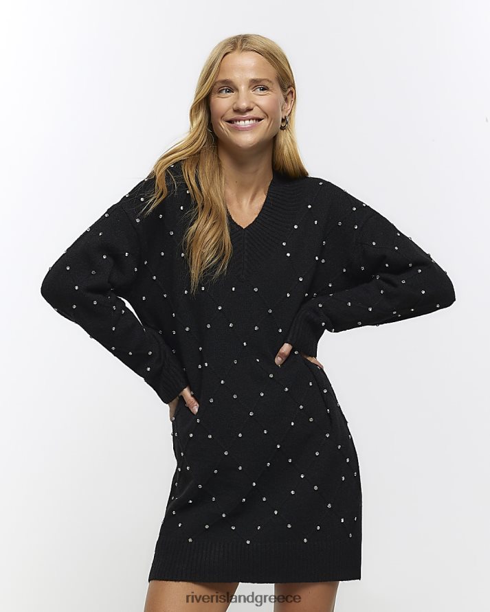 River Island ενδύματα μαύρος γυναίκες Μίνι φόρεμα diamante jumper B6N8X632