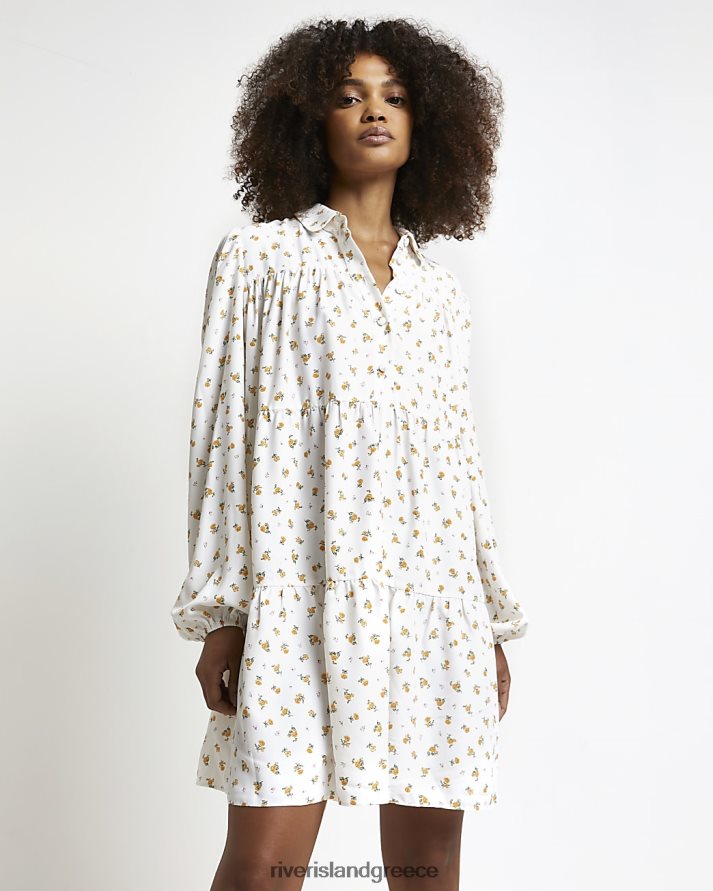 River Island ενδύματα κρέμα γυναίκες floral μίνι πουκάμισο φόρεμα B6N8X2192