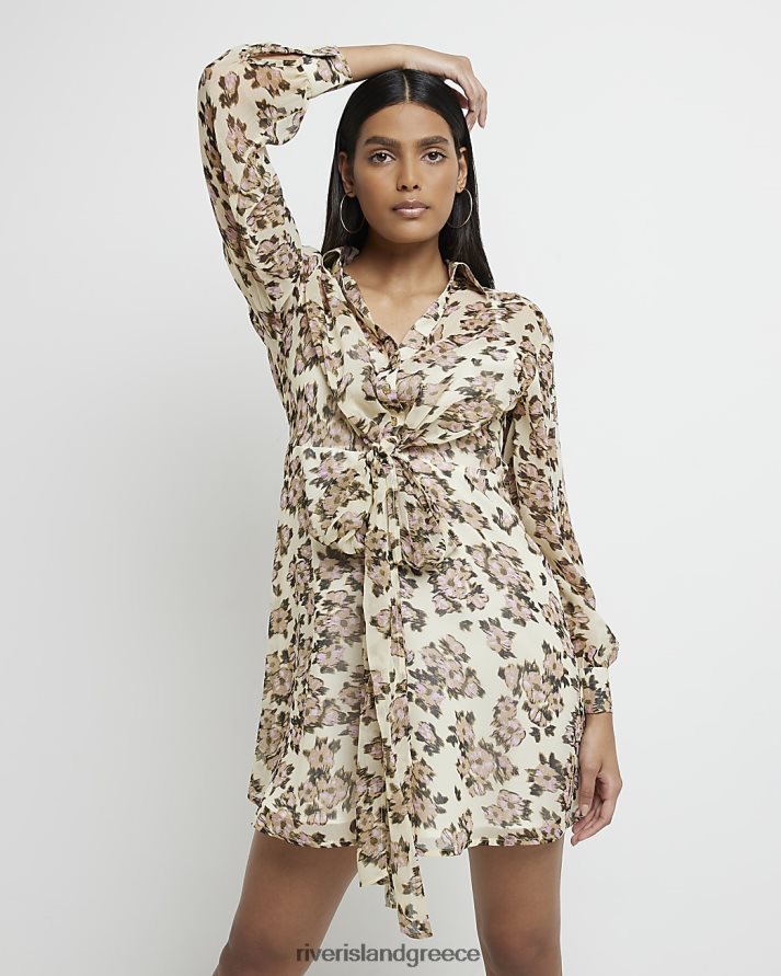 River Island ενδύματα κρέμα γυναίκες floral μίνι πουκάμισο φόρεμα B6N8X4972