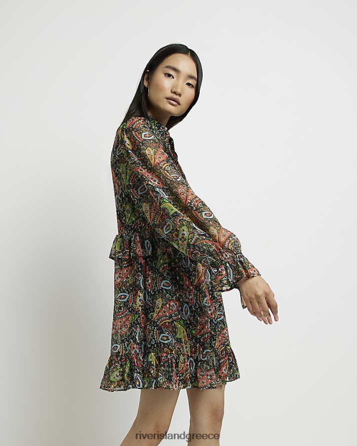 River Island ενδύματα μαύρος γυναίκες floral frill smock μίνι φόρεμα B6N8X1995