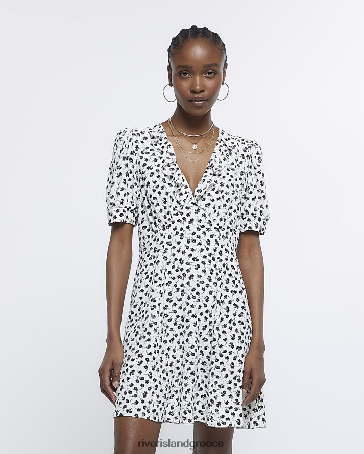 River Island ενδύματα άσπρο γυναίκες floral frill swing μίνι φόρεμα B6N8X1724