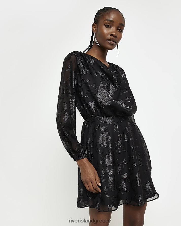 River Island ενδύματα μαύρος γυναίκες Μίνι φόρεμα σιφόν floral skater B6N8X1905