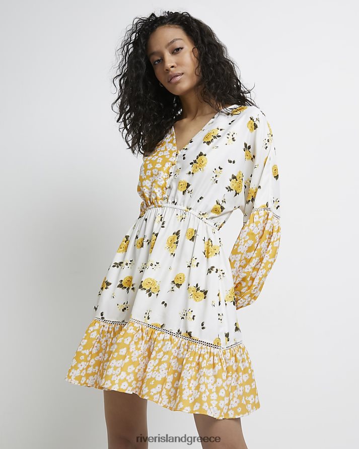 River Island ενδύματα κίτρινος γυναίκες floral smock μίνι φόρεμα B6N8X2181