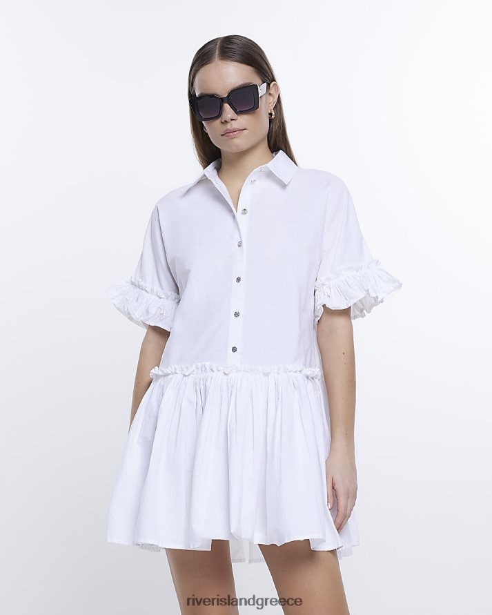 River Island ενδύματα άσπρο γυναίκες frill μίνι πουκάμισο φόρεμα B6N8X4762