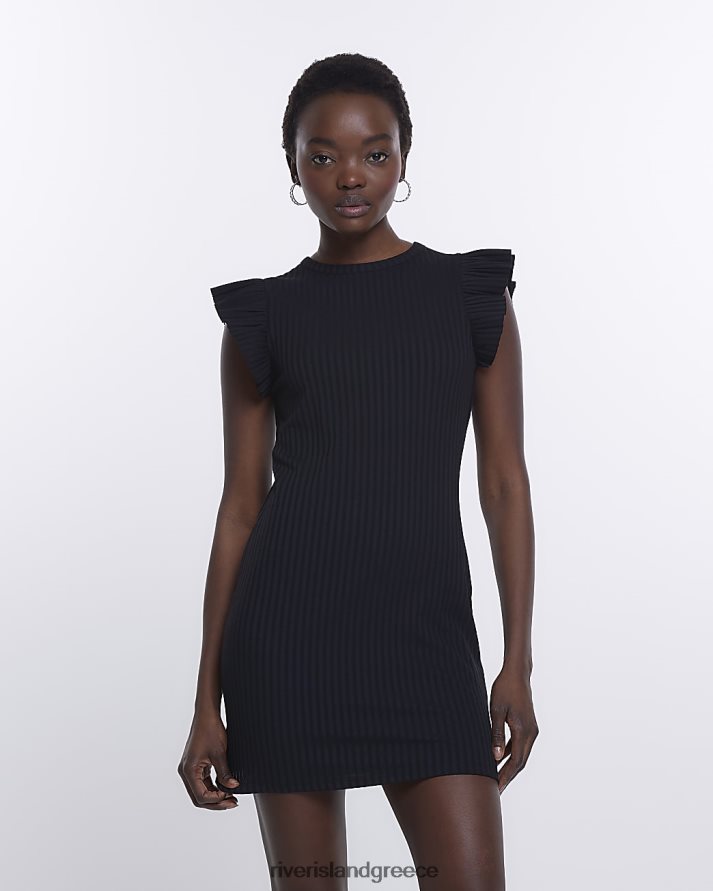 River Island ενδύματα μαύρος γυναίκες frill bodycon μίνι φόρεμα B6N8X1556