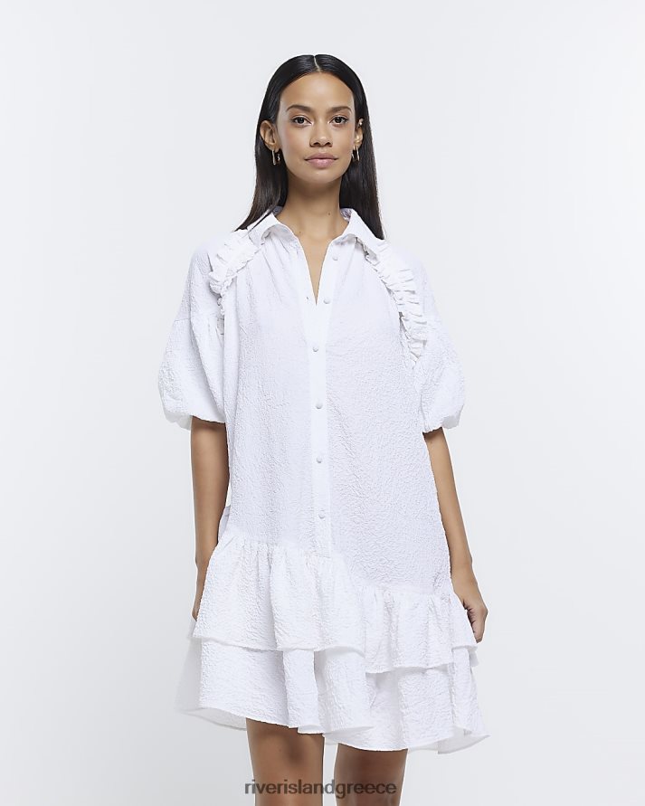 River Island ενδύματα άσπρο γυναίκες frill smock μίνι πουκάμισο φόρεμα B6N8X317