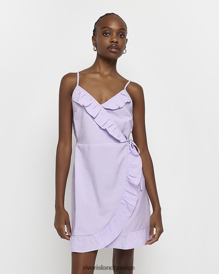 River Island ενδύματα μωβ γυναίκες frill wrap slip φόρεμα B6N8X1711