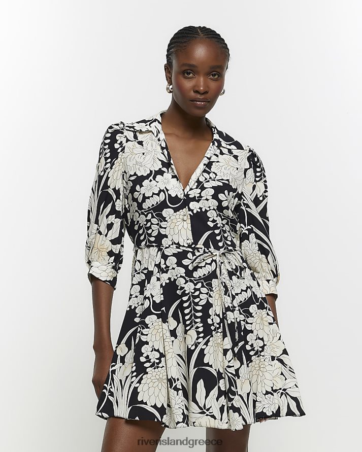 River Island ενδύματα μαύρος γυναίκες μίνι φόρεμα πουκάμισο godet B6N8X3981