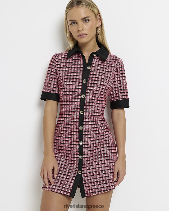 River Island ενδύματα ροζ γυναίκες petite check boucle μίνι πουκάμισο φόρεμα B6N8X5310