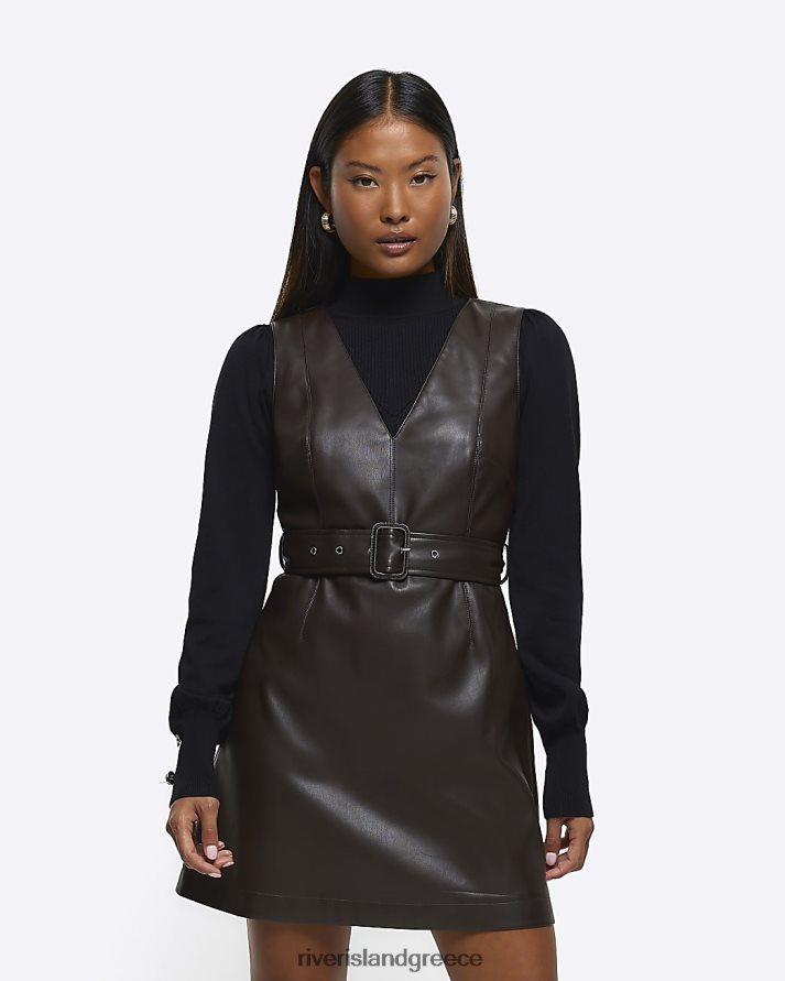 River Island ενδύματα καφέ γυναίκες Μίνι φόρεμα κούνιας petite faux leather B6N8X5237