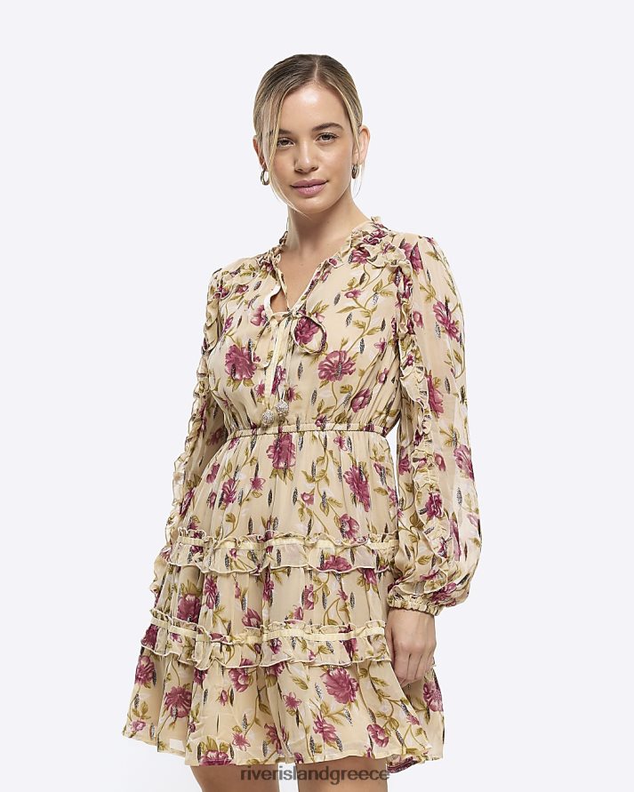 River Island ενδύματα κρέμα γυναίκες petite floral frill swing μίνι φόρεμα B6N8X5260